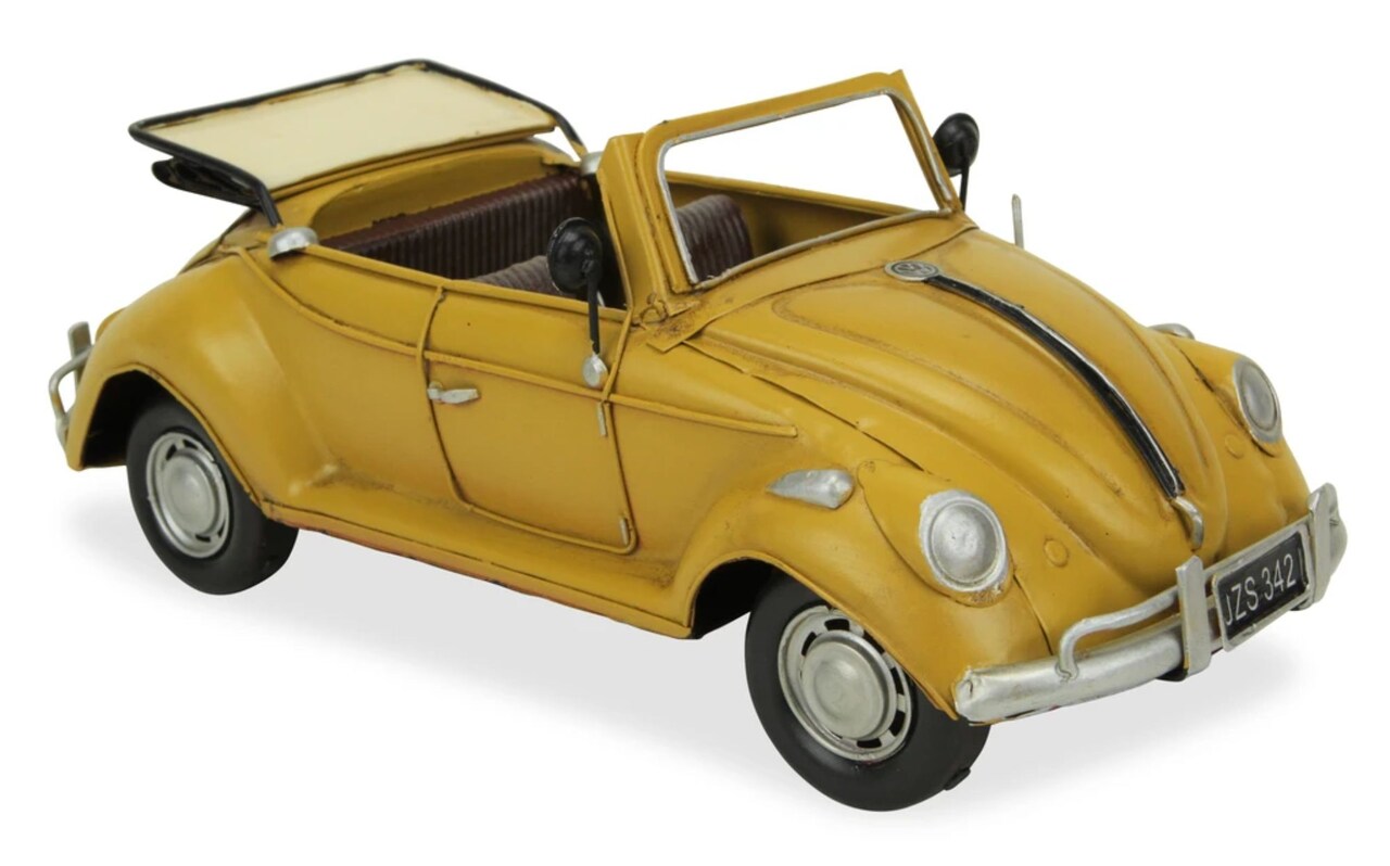 Contemporary Home Living 13.5" Yellow Volkswagen Convertible Beetle Handmade Collectable Car